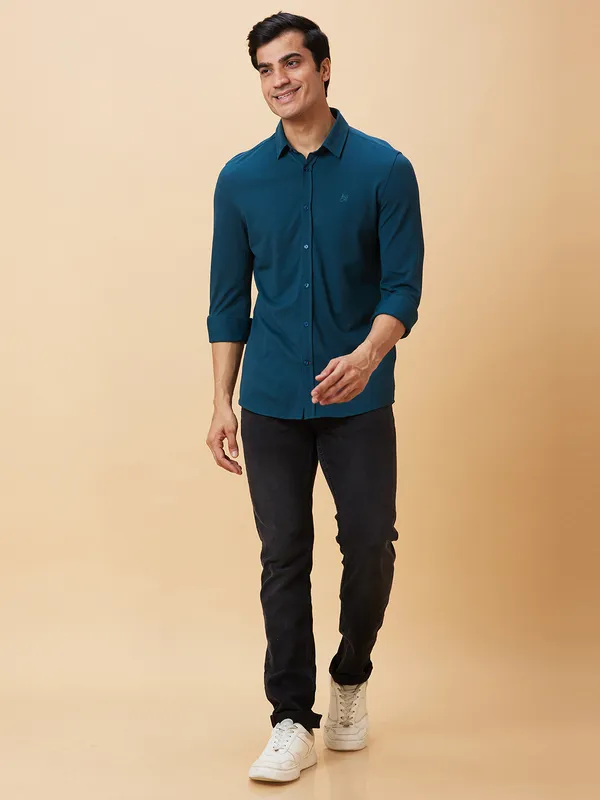Being Human Men Slim Fit Shirts-Deep Teal